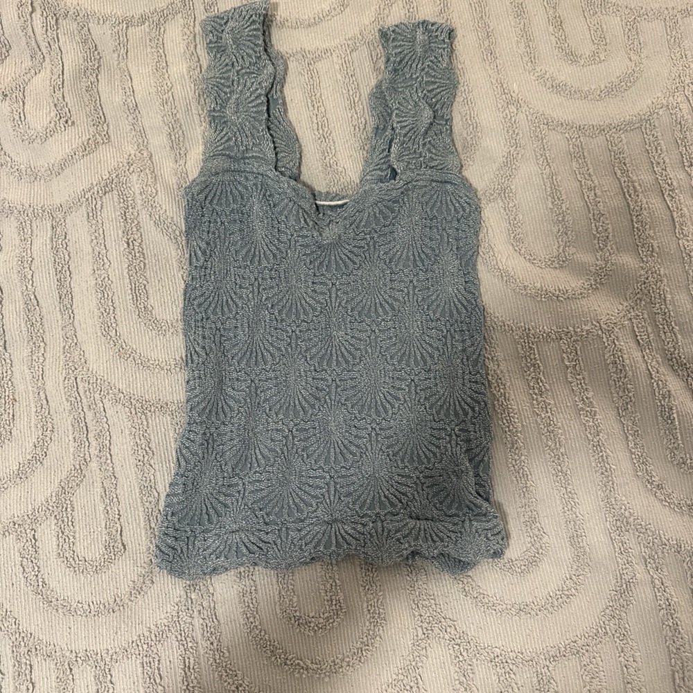 Free People Blue Smocked Ruffled Tank Top